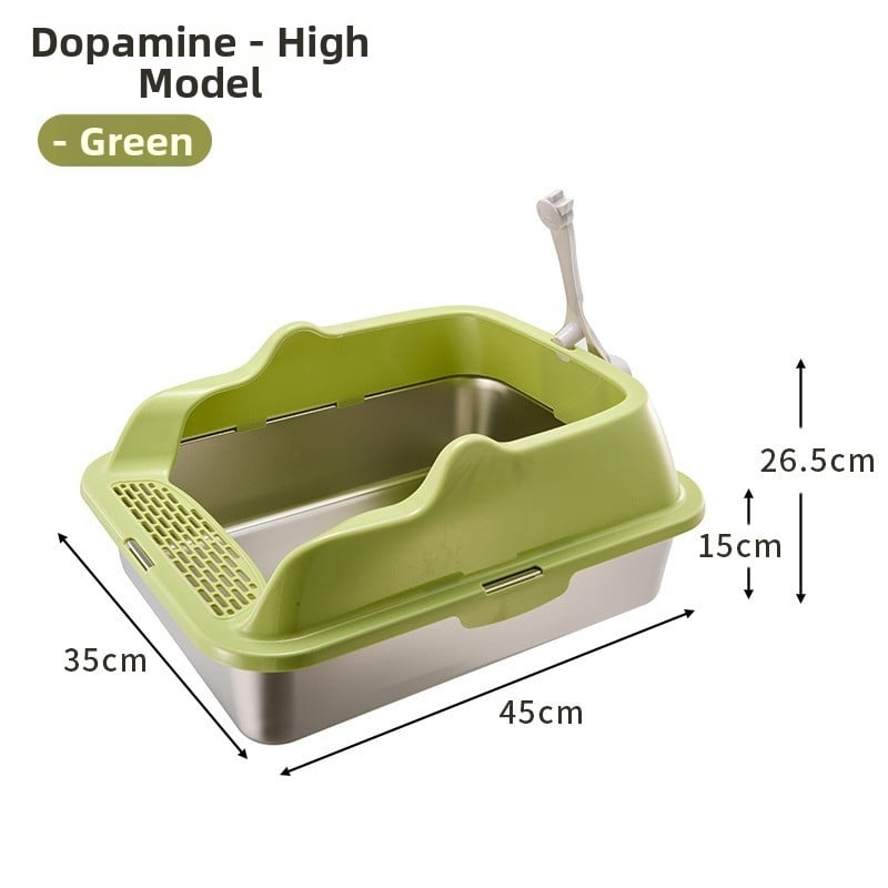 Cutie de gunoi pentru pisici din oțel inoxidabil + PP, semi-închisă, pătrată, gard înalt anti-stropire