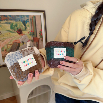 Kozmetička torbica od pliša, uzorak s slovima, podstava od poplina, ulični stil, za žene