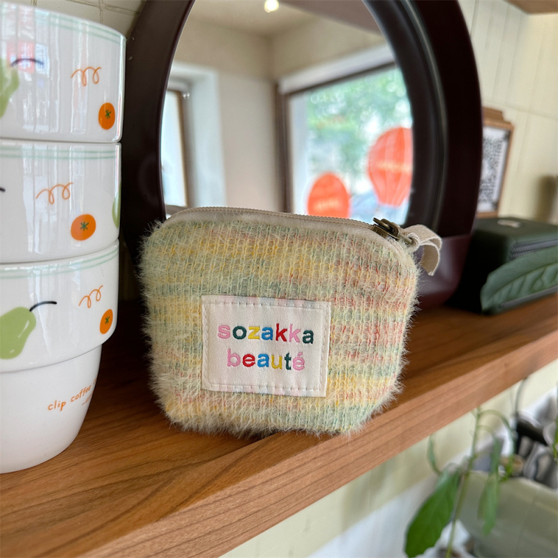 Kozmetička torbica od pliša, uzorak s slovima, podstava od poplina, ulični stil, za žene