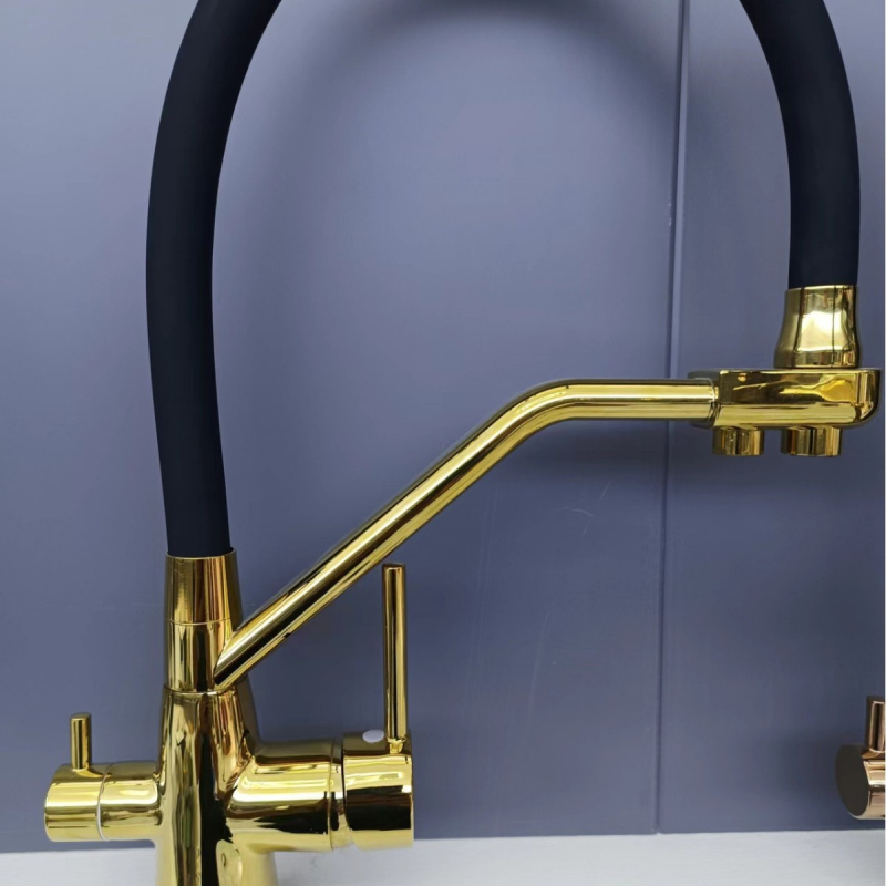 Kuhinjski bakreni faucet, tri u jedan, topla i hladna, okretan, keramičko jezgro ventila, model ali-798988670794, promjer sjedišta ventila 32 mm, radna temperatura 0–90°C