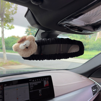 Husa pentru oglinda retrovizoare auto, material pluș, design drăguț cu iepuraș și ursuleț, suport pentru carduri, universal