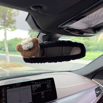 Husa pentru oglinda retrovizoare auto, material pluș, design drăguț cu iepuraș și ursuleț, suport pentru carduri, universal