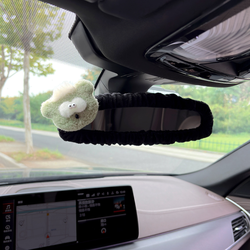 Husa pentru oglinda retrovizoare auto, material pluș, design drăguț cu iepuraș și ursuleț, suport pentru carduri, universal