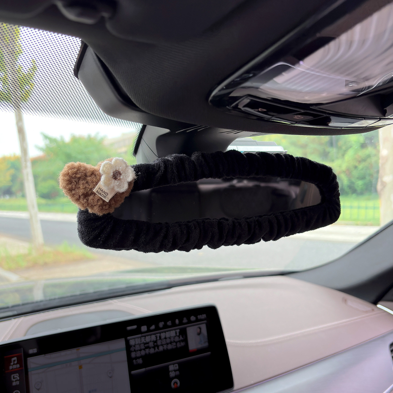 Husa pentru oglinda retrovizoare auto, material pluș, design drăguț cu iepuraș și ursuleț, suport pentru carduri, universal