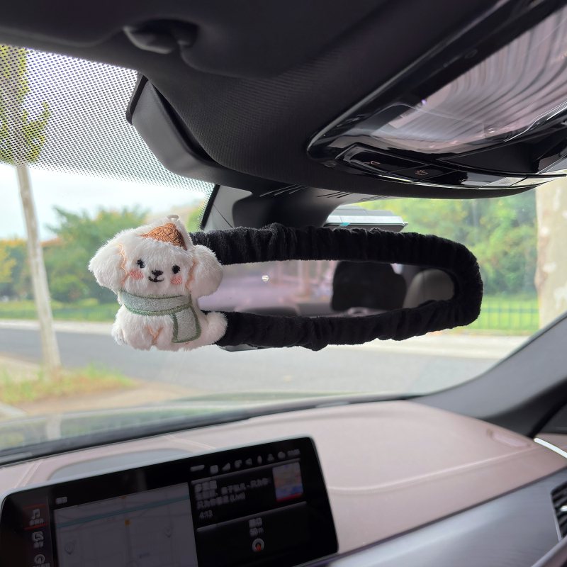 Husa pentru oglinda retrovizoare auto, material pluș, design drăguț cu iepuraș și ursuleț, suport pentru carduri, universal