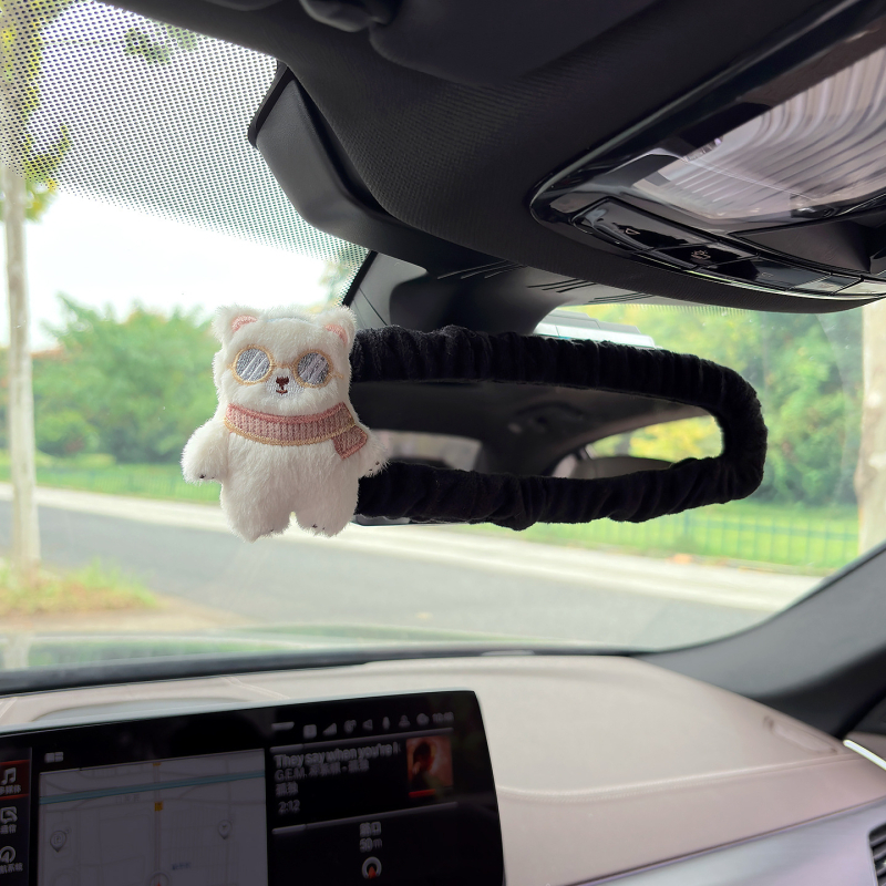 Husa pentru oglinda retrovizoare auto, material pluș, design drăguț cu iepuraș și ursuleț, suport pentru carduri, universal