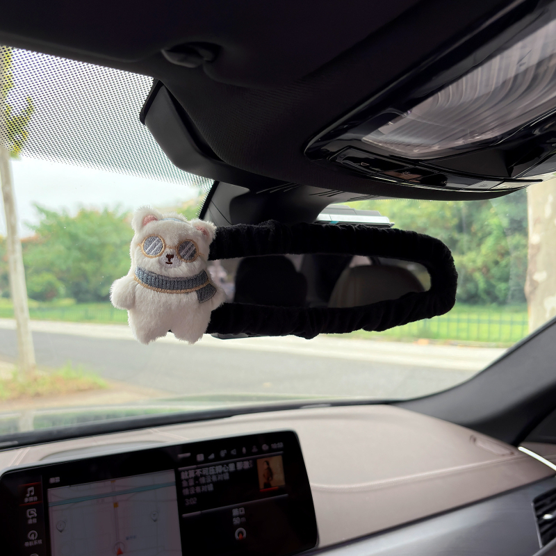 Husa pentru oglinda retrovizoare auto, material pluș, design drăguț cu iepuraș și ursuleț, suport pentru carduri, universal