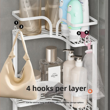 Raft de depozitare pentru baie, în colț, din fier, finisaj cu vopsea coptă, formă pătrată, 1 etaj, Wolifang, stil modern minimalist