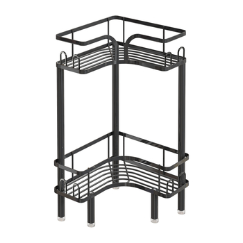 Raft de depozitare pentru baie, în colț, din fier, finisaj cu vopsea coptă, formă pătrată, 1 etaj, Wolifang, stil modern minimalist