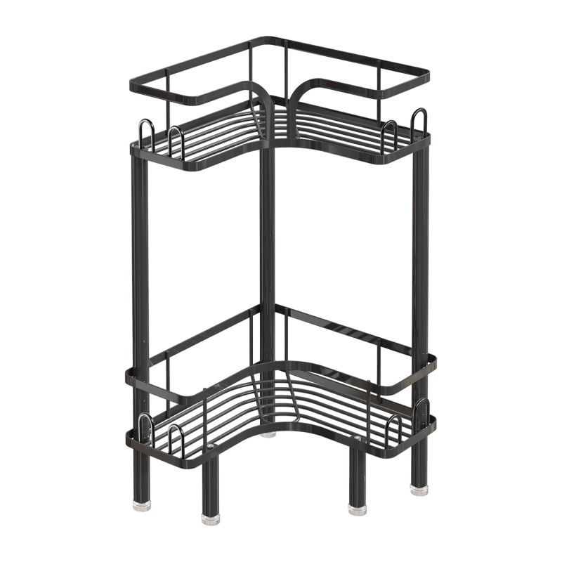 Raft de depozitare pentru baie, în colț, din fier, finisaj cu vopsea coptă, formă pătrată, 1 etaj, Wolifang, stil modern minimalist