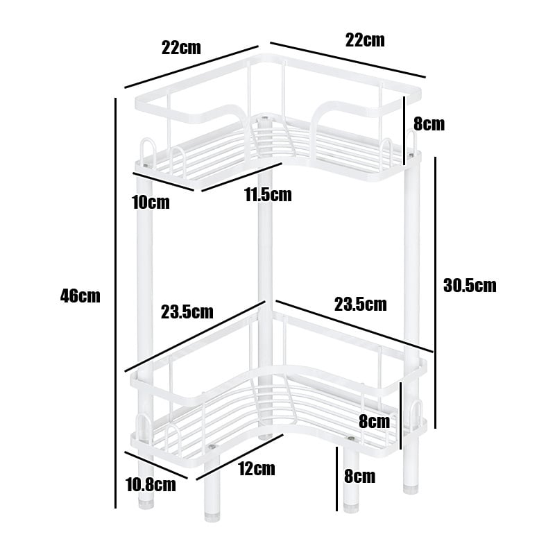 Raft de depozitare pentru baie, în colț, din fier, finisaj cu vopsea coptă, formă pătrată, 1 etaj, Wolifang, stil modern minimalist
