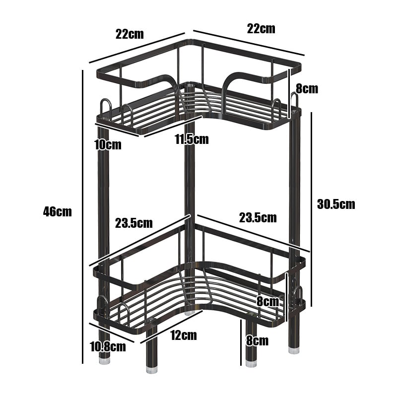 Raft de depozitare pentru baie, în colț, din fier, finisaj cu vopsea coptă, formă pătrată, 1 etaj, Wolifang, stil modern minimalist