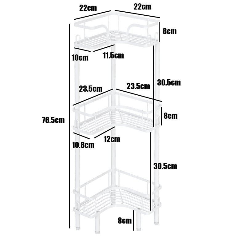 Raft de depozitare pentru baie, în colț, din fier, finisaj cu vopsea coptă, formă pătrată, 1 etaj, Wolifang, stil modern minimalist