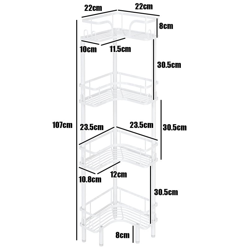 Raft de depozitare pentru baie, în colț, din fier, finisaj cu vopsea coptă, formă pătrată, 1 etaj, Wolifang, stil modern minimalist