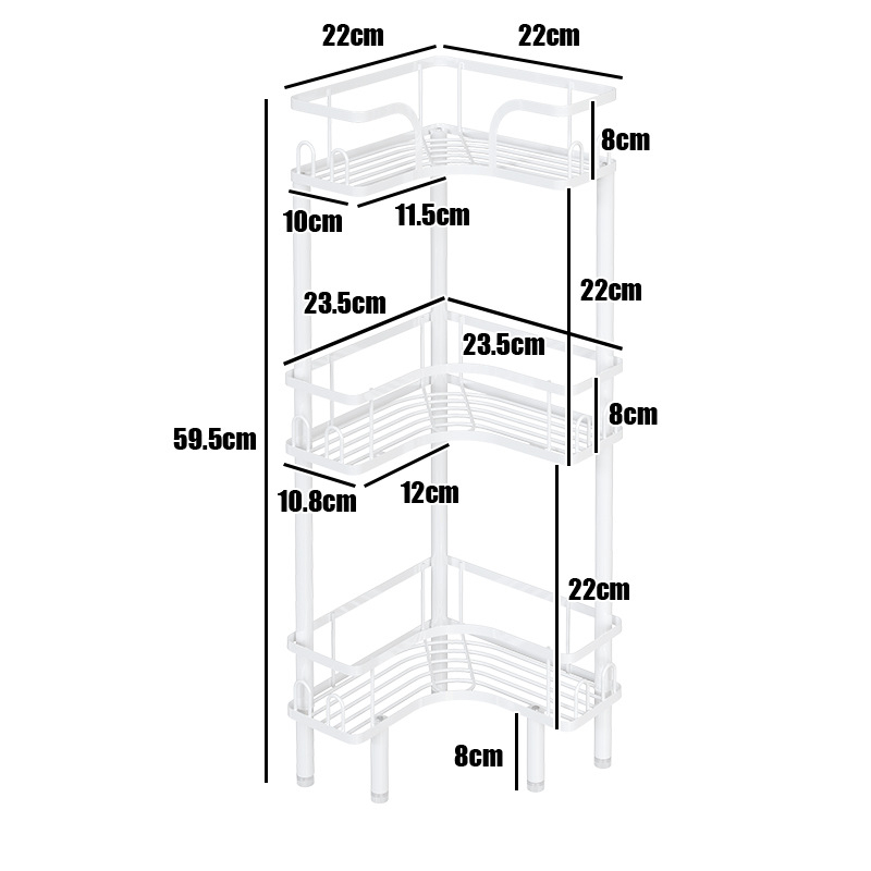 Raft de depozitare pentru baie, în colț, din fier, finisaj cu vopsea coptă, formă pătrată, 1 etaj, Wolifang, stil modern minimalist