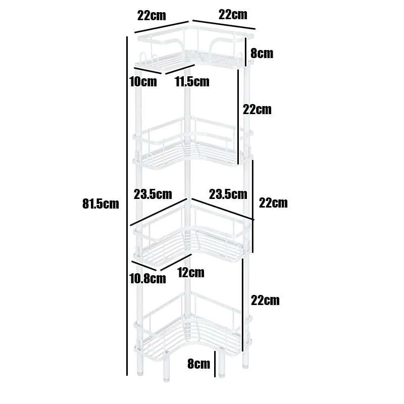 Raft de depozitare pentru baie, în colț, din fier, finisaj cu vopsea coptă, formă pătrată, 1 etaj, Wolifang, stil modern minimalist