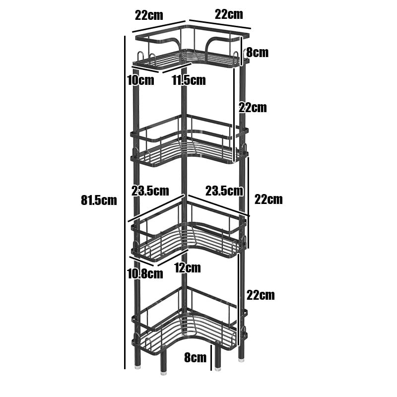 Raft de depozitare pentru baie, în colț, din fier, finisaj cu vopsea coptă, formă pătrată, 1 etaj, Wolifang, stil modern minimalist