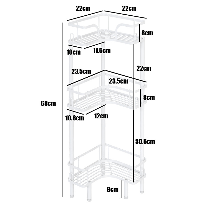 Raft de depozitare pentru baie, în colț, din fier, finisaj cu vopsea coptă, formă pătrată, 1 etaj, Wolifang, stil modern minimalist