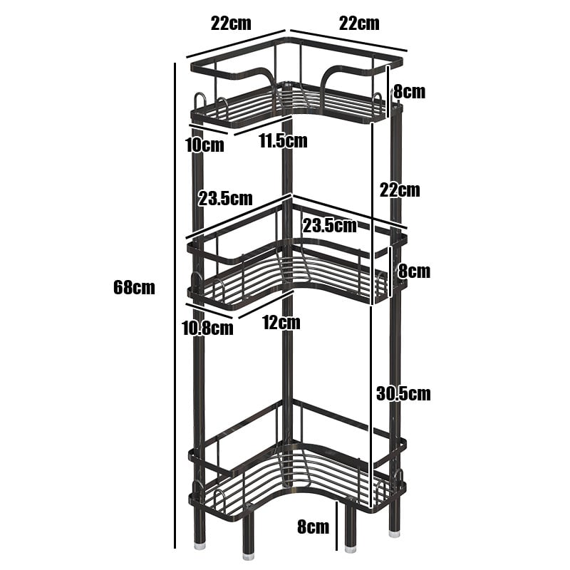 Raft de depozitare pentru baie, în colț, din fier, finisaj cu vopsea coptă, formă pătrată, 1 etaj, Wolifang, stil modern minimalist