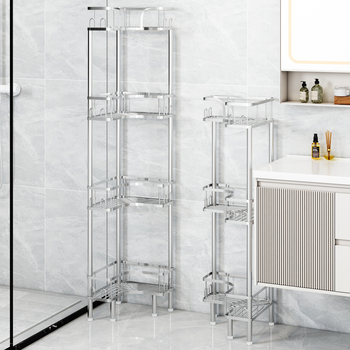 Wo cube Raft din oțel inoxidabil pentru colțul băii, raft triunghiular în picioare cu 2 etaje, design modern minimalist, capacitate de încărcare ridicată