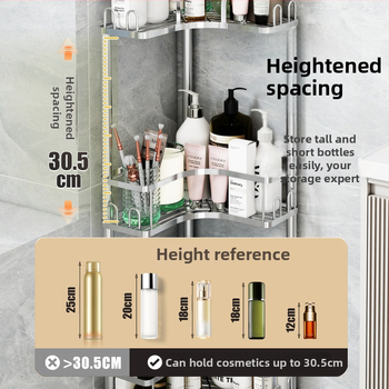 Wo cube Raft din oțel inoxidabil pentru colțul băii, raft triunghiular în picioare cu 2 etaje, design modern minimalist, capacitate de încărcare ridicată