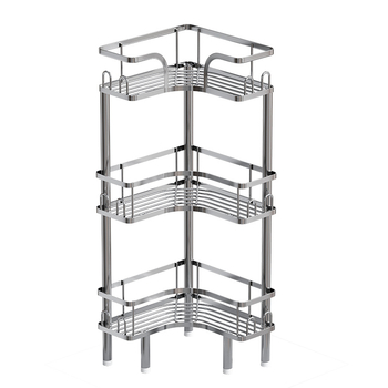 Wo cube Raft din oțel inoxidabil pentru colțul băii, raft triunghiular în picioare cu 2 etaje, design modern minimalist, capacitate de încărcare ridicată