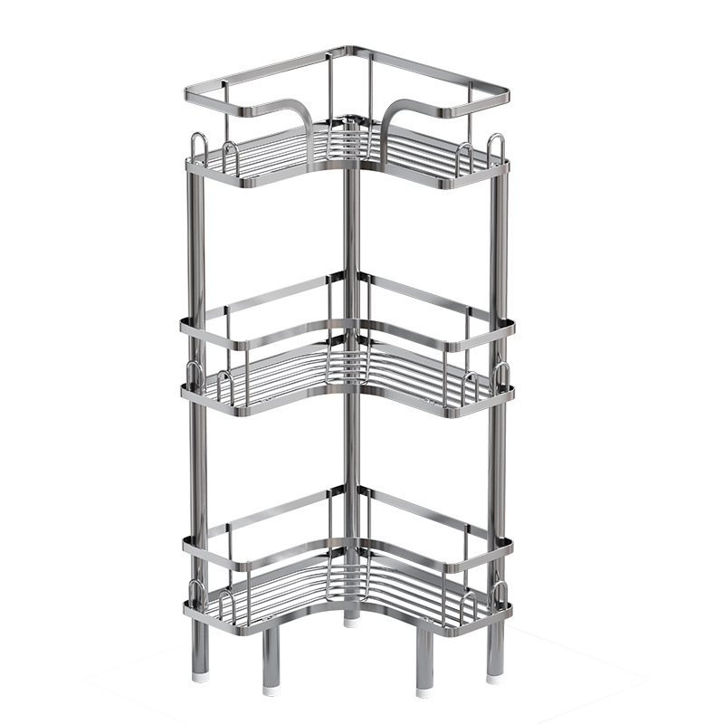 Wo cube Raft din oțel inoxidabil pentru colțul băii, raft triunghiular în picioare cu 2 etaje, design modern minimalist, capacitate de încărcare ridicată