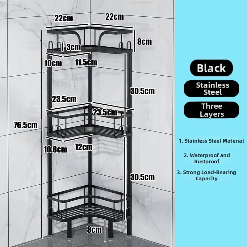 Wo cube Raft din oțel inoxidabil pentru colțul băii, raft triunghiular în picioare cu 2 etaje, design modern minimalist, capacitate de încărcare ridicată