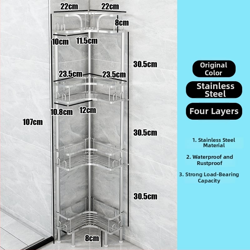 Wo cube Raft din oțel inoxidabil pentru colțul băii, raft triunghiular în picioare cu 2 etaje, design modern minimalist, capacitate de încărcare ridicată