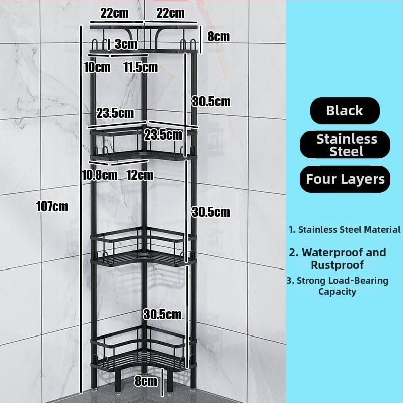 Wo cube Raft din oțel inoxidabil pentru colțul băii, raft triunghiular în picioare cu 2 etaje, design modern minimalist, capacitate de încărcare ridicată