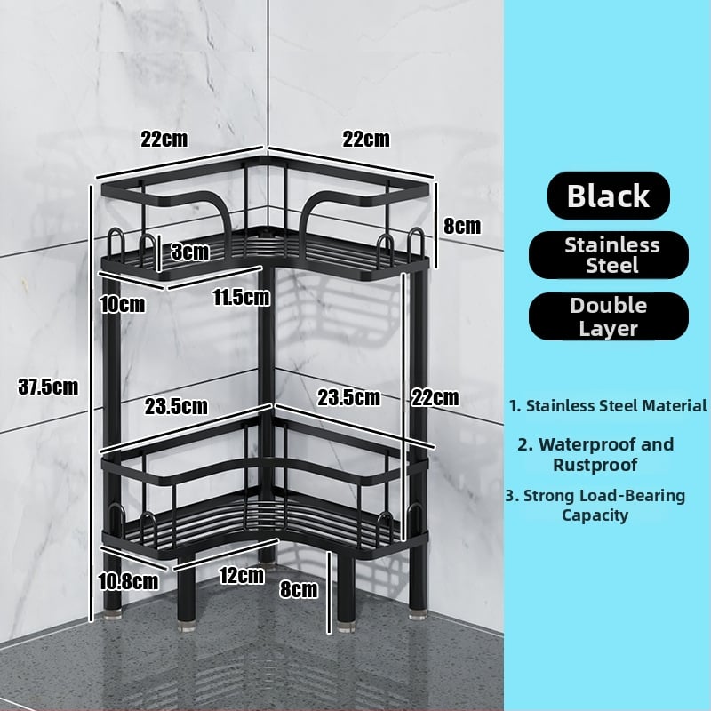 Wo cube Raft din oțel inoxidabil pentru colțul băii, raft triunghiular în picioare cu 2 etaje, design modern minimalist, capacitate de încărcare ridicată