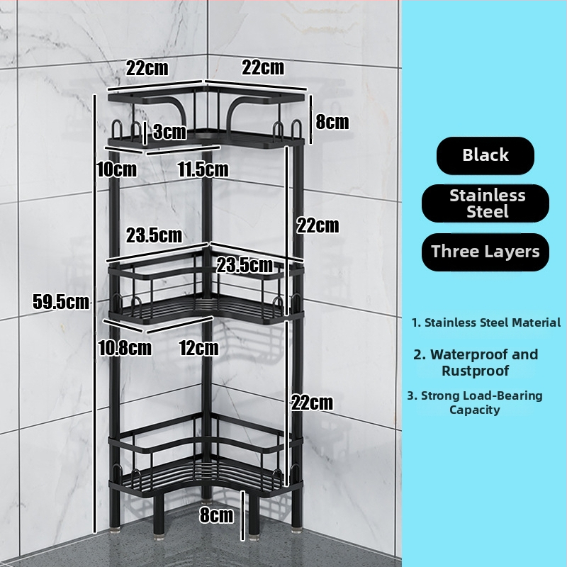Wo cube Raft din oțel inoxidabil pentru colțul băii, raft triunghiular în picioare cu 2 etaje, design modern minimalist, capacitate de încărcare ridicată