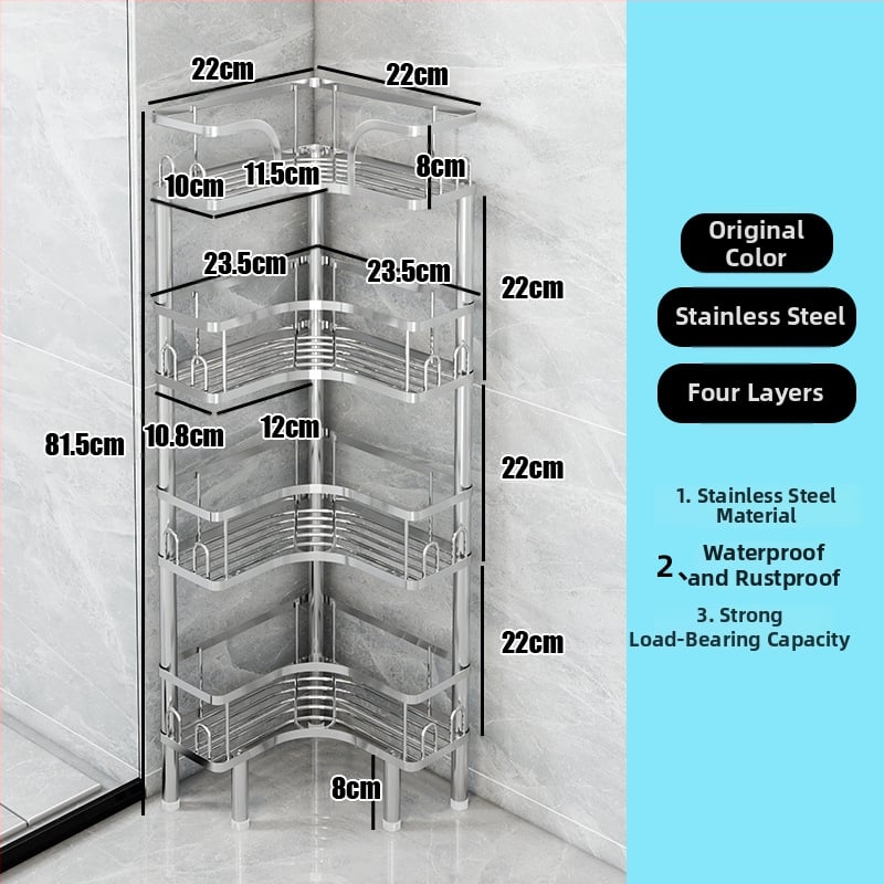 Wo cube Raft din oțel inoxidabil pentru colțul băii, raft triunghiular în picioare cu 2 etaje, design modern minimalist, capacitate de încărcare ridicată