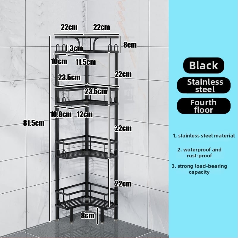 Wo cube Raft din oțel inoxidabil pentru colțul băii, raft triunghiular în picioare cu 2 etaje, design modern minimalist, capacitate de încărcare ridicată