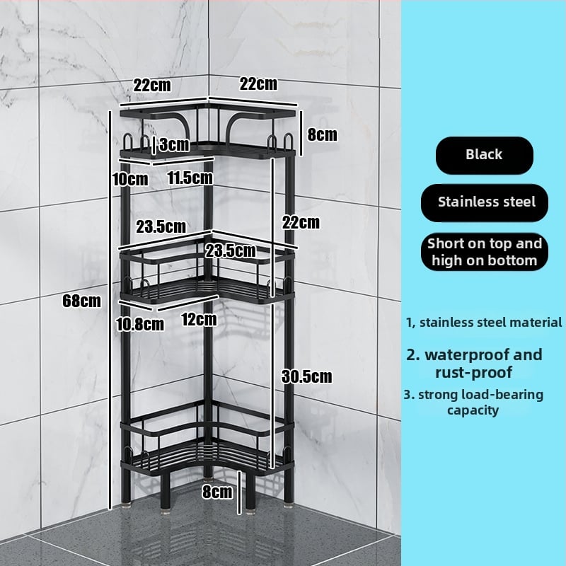 Wo cube Raft din oțel inoxidabil pentru colțul băii, raft triunghiular în picioare cu 2 etaje, design modern minimalist, capacitate de încărcare ridicată