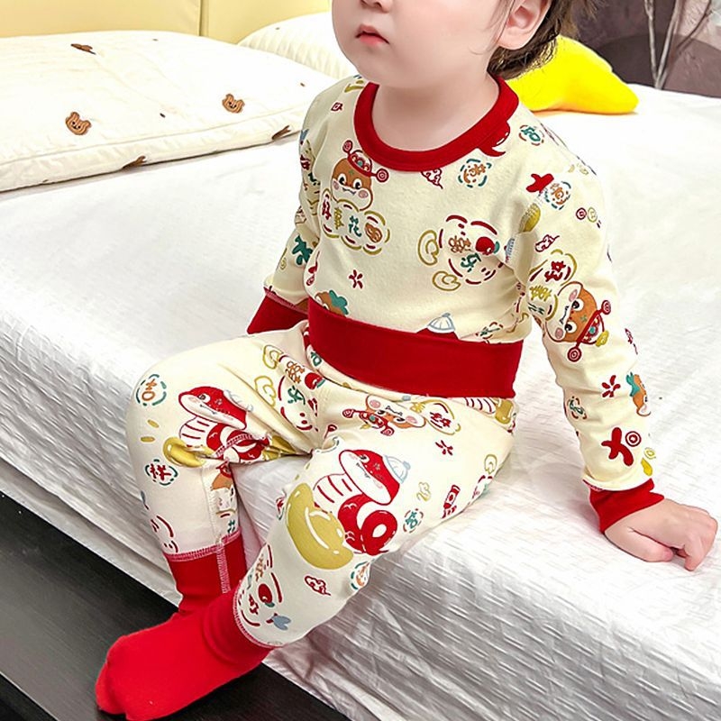 Set termic din bumbac pentru iarnă, model desen animat, 96–100% bumbac, gros, menține căldura