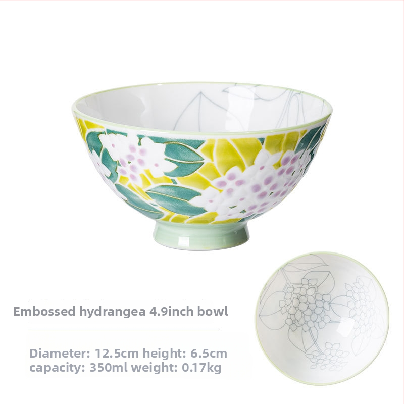 Vas de orez din porțelan Mino Yaki, model cu flori, stil japonez, rotund, compatibil cu microunde