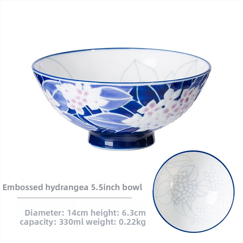 Vas de orez din porțelan Mino Yaki, model cu flori, stil japonez, rotund, compatibil cu microunde