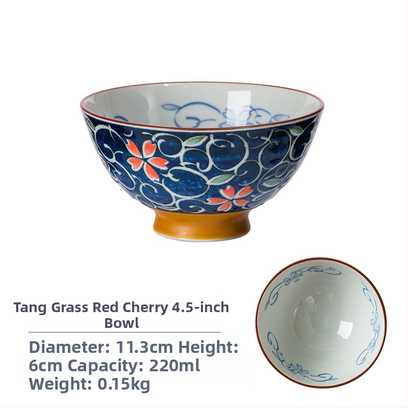 Vas de orez din porțelan Mino Yaki, model cu flori, stil japonez, rotund, compatibil cu microunde