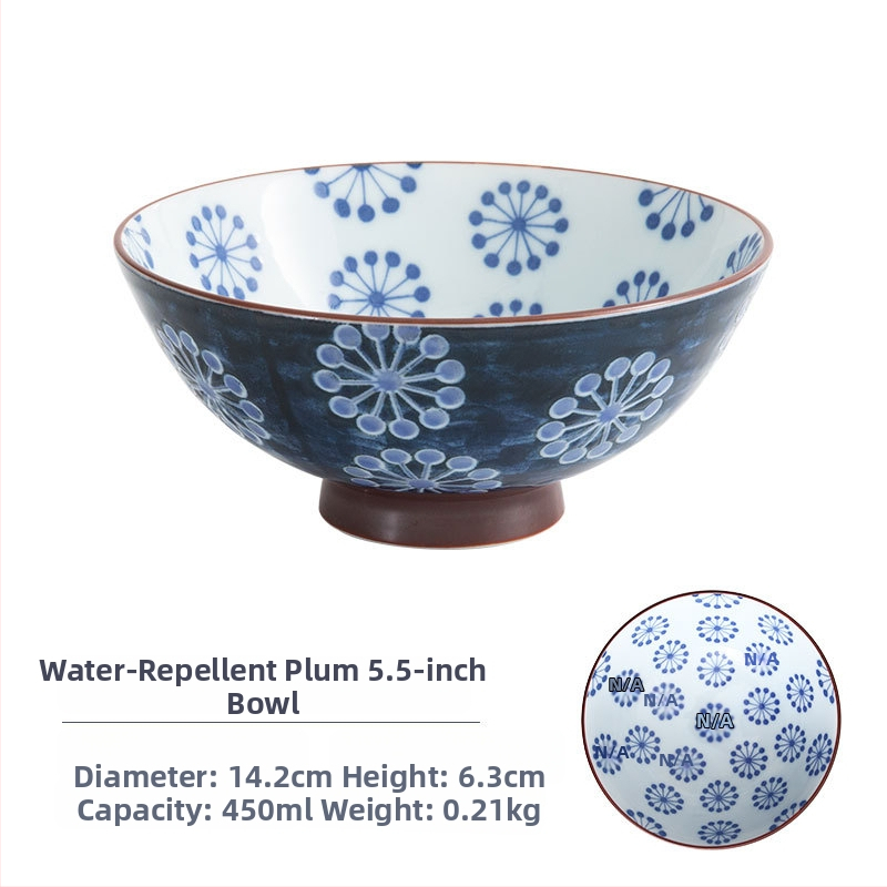 Vas de orez din porțelan Mino Yaki, model cu flori, stil japonez, rotund, compatibil cu microunde