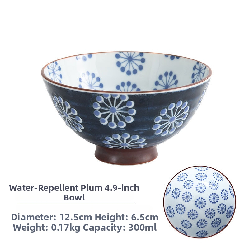 Vas de orez din porțelan Mino Yaki, model cu flori, stil japonez, rotund, compatibil cu microunde