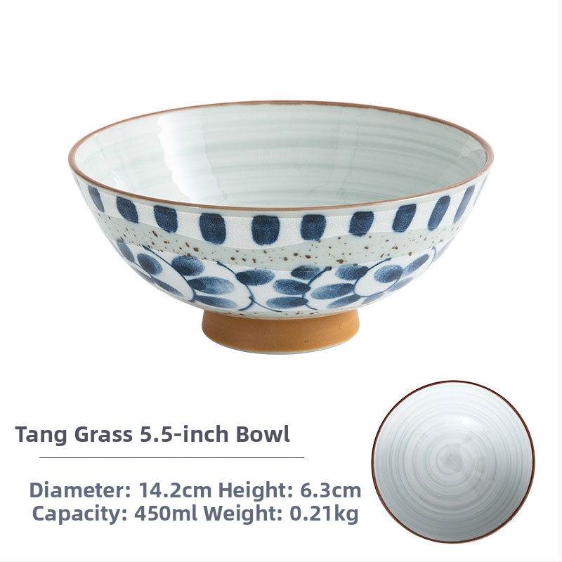 Vas de orez din porțelan Mino Yaki, model cu flori, stil japonez, rotund, compatibil cu microunde