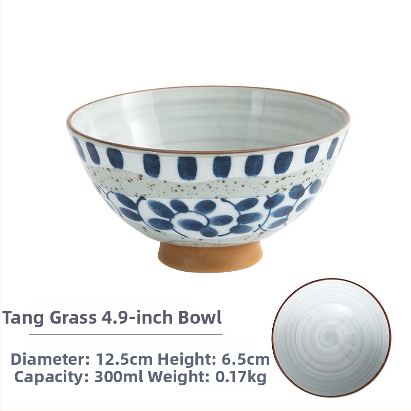 Vas de orez din porțelan Mino Yaki, model cu flori, stil japonez, rotund, compatibil cu microunde