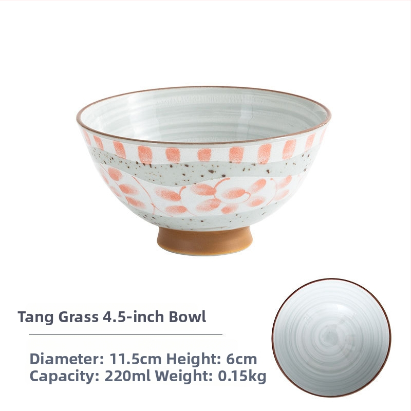 Vas de orez din porțelan Mino Yaki, model cu flori, stil japonez, rotund, compatibil cu microunde