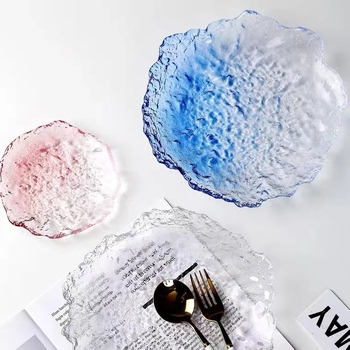 Стъклена правоъгълна чиния за сервиране, японски стил, ръчно рисувана повърхност, възможност за печат на лого и персонализирана обработка