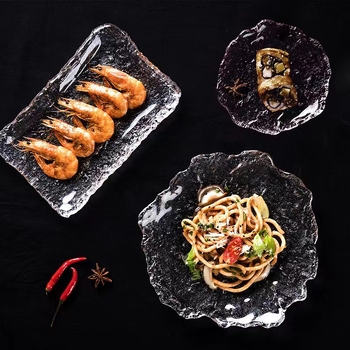 Стъклена правоъгълна чиния за сервиране, японски стил, ръчно рисувана повърхност, възможност за печат на лого и персонализирана обработка