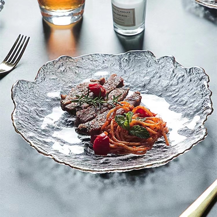 Стъклена правоъгълна чиния за сервиране, японски стил, ръчно рисувана повърхност, възможност за печат на лого и персонализирана обработка