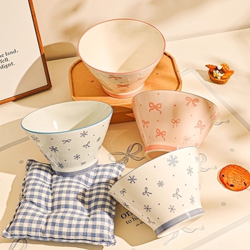 Bol ceramic pentru orez cu model desen animat, stil drăguț, formă rotundă, sub glazură, potrivit pentru microunde