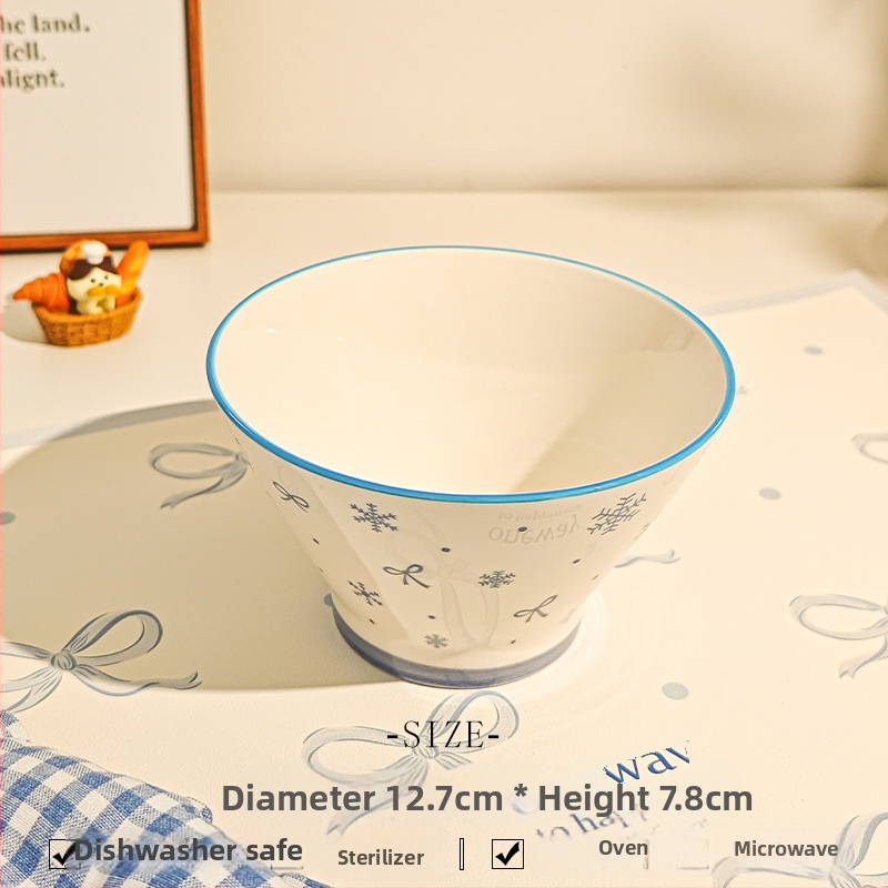 Bol ceramic pentru orez cu model desen animat, stil drăguț, formă rotundă, sub glazură, potrivit pentru microunde