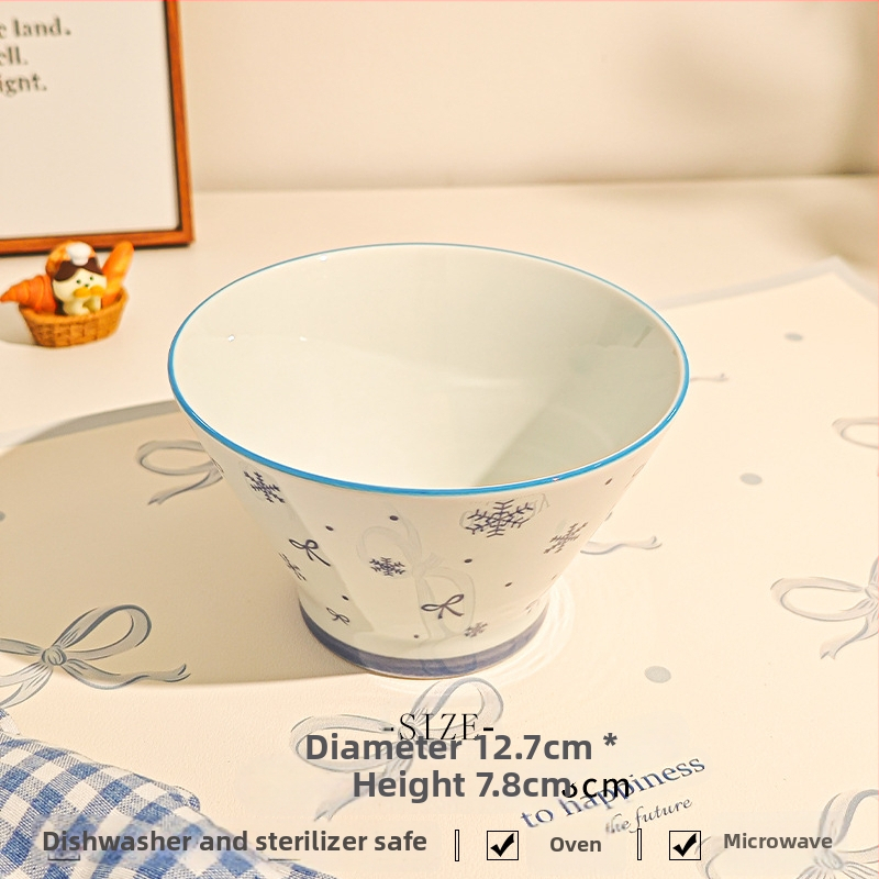Bol ceramic pentru orez cu model desen animat, stil drăguț, formă rotundă, sub glazură, potrivit pentru microunde